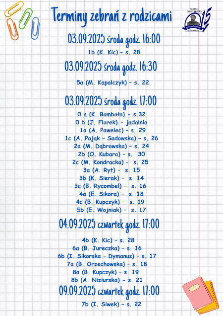 Najbliższe zebrania z rodzicami